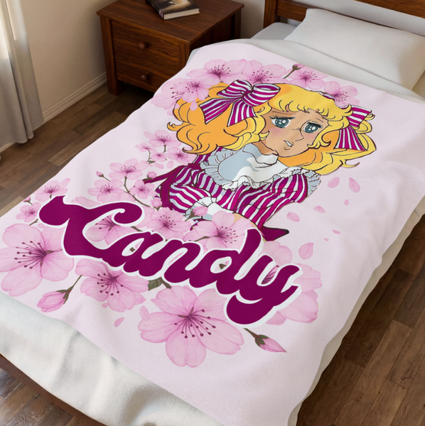 Candy Candy Pink Sakura Anime 70s 80s Japanese Anime 3 collage 50x60 Plush Blanket, Soft Throw for Kids, Nostalgic Gift, Bedroom Decor, Playroom Accessory
