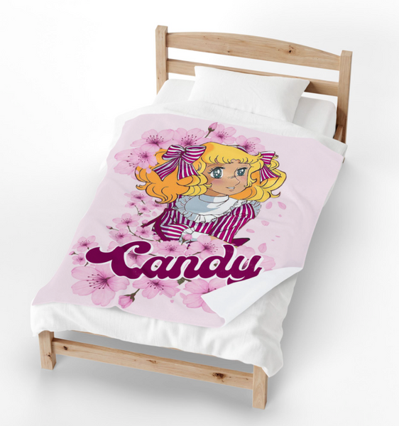 Candy Candy Pink Sakura Anime 70s 80s Japanese Anime 3 collage 50x60 Plush Blanket, Soft Throw for Kids, Nostalgic Gift, Bedroom Decor, Playroom Accessory