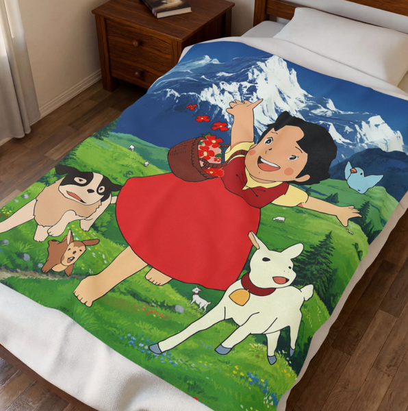 Heidi cartoon movie character creative inspiration design super soft flannel blanket - comfortable and warm for living room, office, sofa and travel 50x60 Plush Blanket, Soft Throw for Kids, Nostalgic Gift, Bedroom Decor, Playroom Accessory