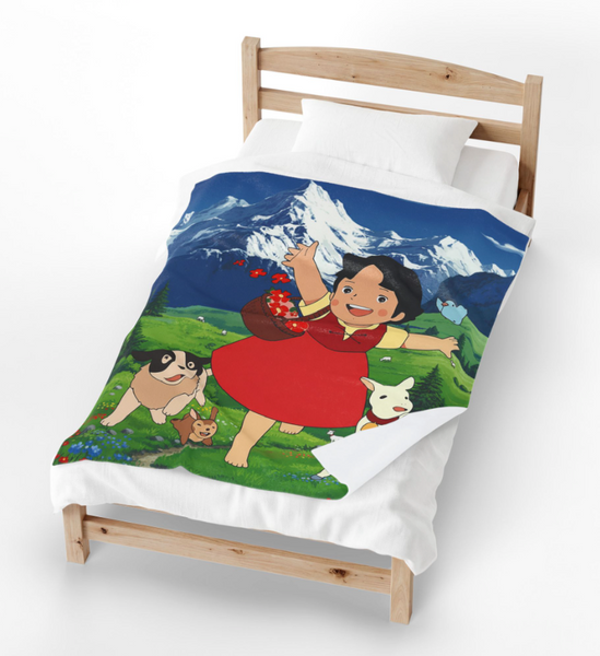 Heidi cartoon movie character creative inspiration design super soft flannel blanket - comfortable and warm for living room, office, sofa and travel 50x60 Plush Blanket, Soft Throw for Kids, Nostalgic Gift, Bedroom Decor, Playroom Accessory