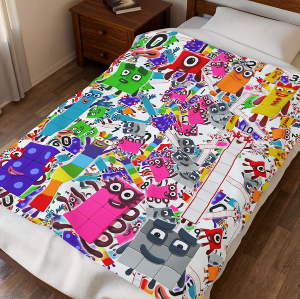 Numberblocks Math Adventure inspiration design super soft Velveteen Plush Blanket - comfortable and warm for living room, office, sofa and travel 50x60 Plush Blanket, Soft Throw for Kids, Nostalgic Gift, Bedroom Decor, Playroom Accessory
