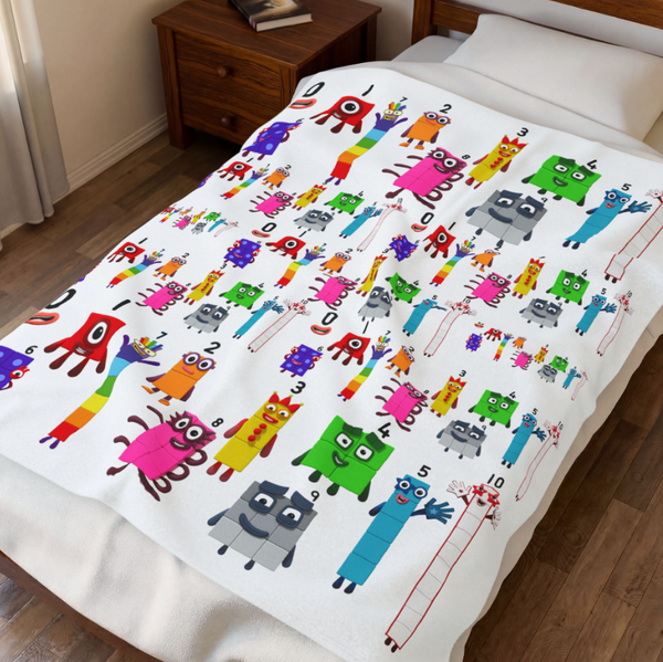Numberblocks Math Adventure inspiration design super soft Velveteen Plush Blanket - comfortable and warm for living room, office, sofa and travel 50x60 Plush Blanket, Soft Throw for Kids, Nostalgic Gift, Bedroom Decor, Playroom Accessory
