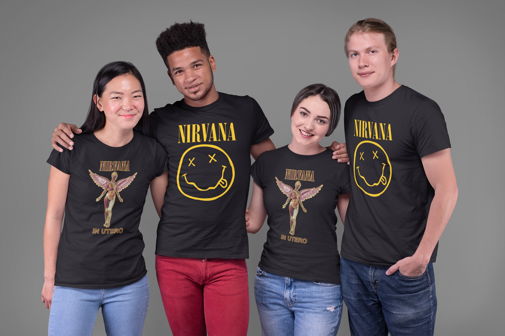 Nirvana One Sided Smile T Shirt Nirvana in Utero Angel Splatter T Shi Erkfashion