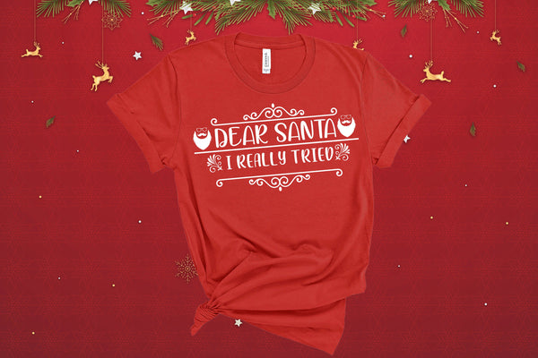 Dear Santa I Really Tried, Christmas Clothes, Christmas Shirt , Funny Christmas, Christmas Bodysuit, Cute Holiday Shirt, Christmas T-Shirt
