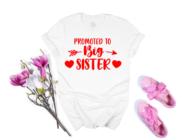 Pink Promoted to Big Sister Shirt, Est. 2021, Baby Announcement Toddler Shirt, Shirt for Big Sister, New Big Sister Shirt with Hearts