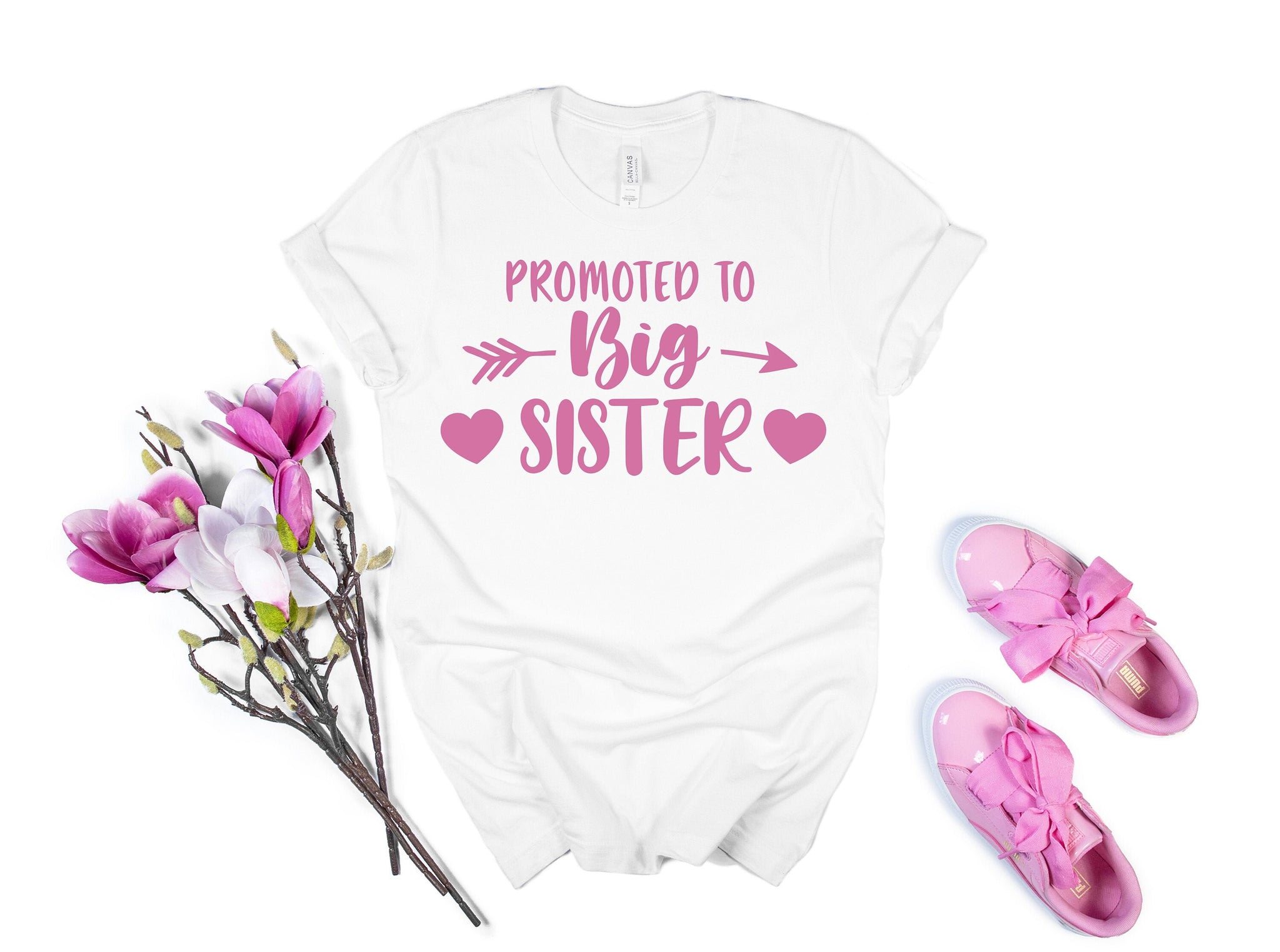 Pink Promoted to Big Sister Shirt, 2021, Baby Announcement Toddler Shirt, Shirt for Big Sister, New Big Sister Shirt with Hearts