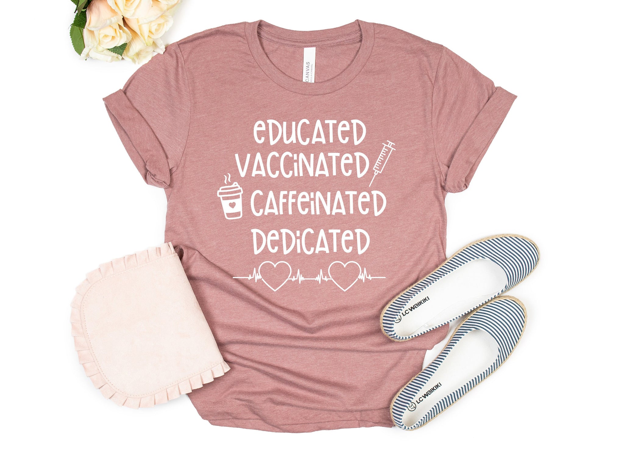 Educated Vaccinated Caffeinated Dedicated Shirt, Vaccinated T-Shirts, COVID Shirt, Vaccine Tee, Funny Nurse Shirt, Nursing Student Gift