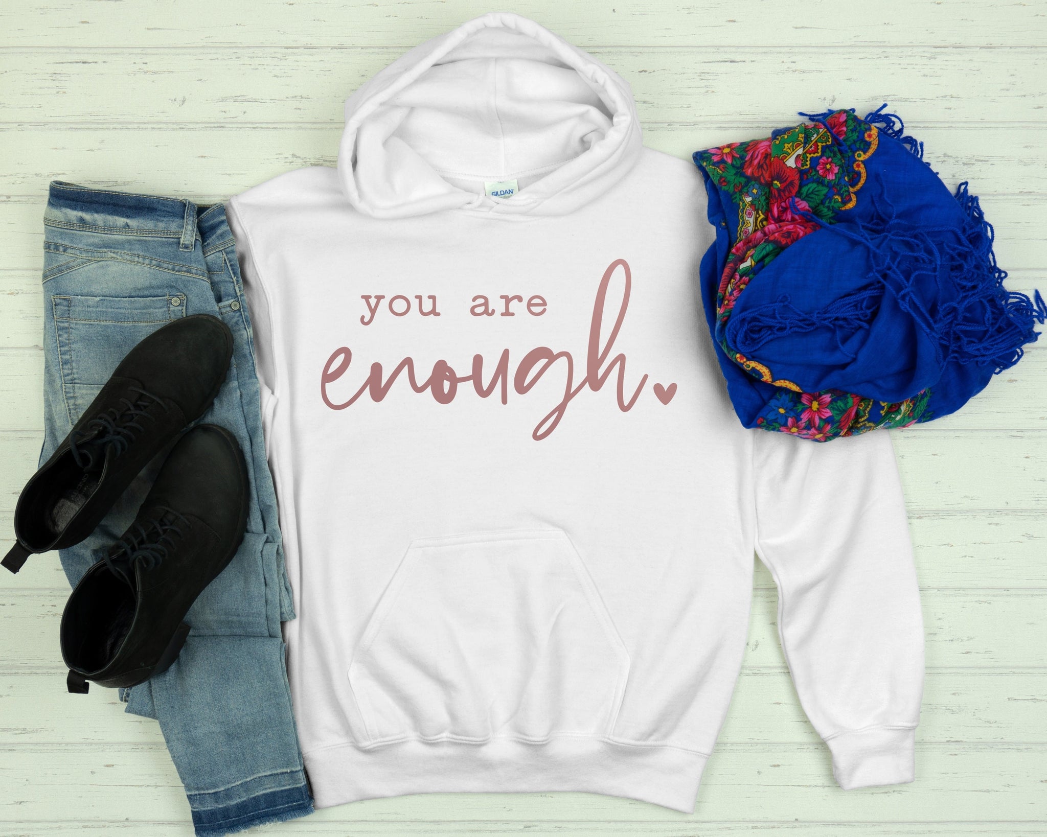 You Are Enough Inspirational Hoodie, Motivational Hoodie, Love Your Life Hoodie, Positive Hoodie, Kind Loved Worthy, Positive Vibes Hoodie